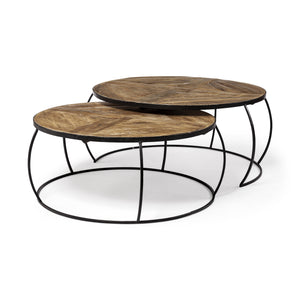 S/2 41" & 38" Round Wood Top Nesting Coffee Tables