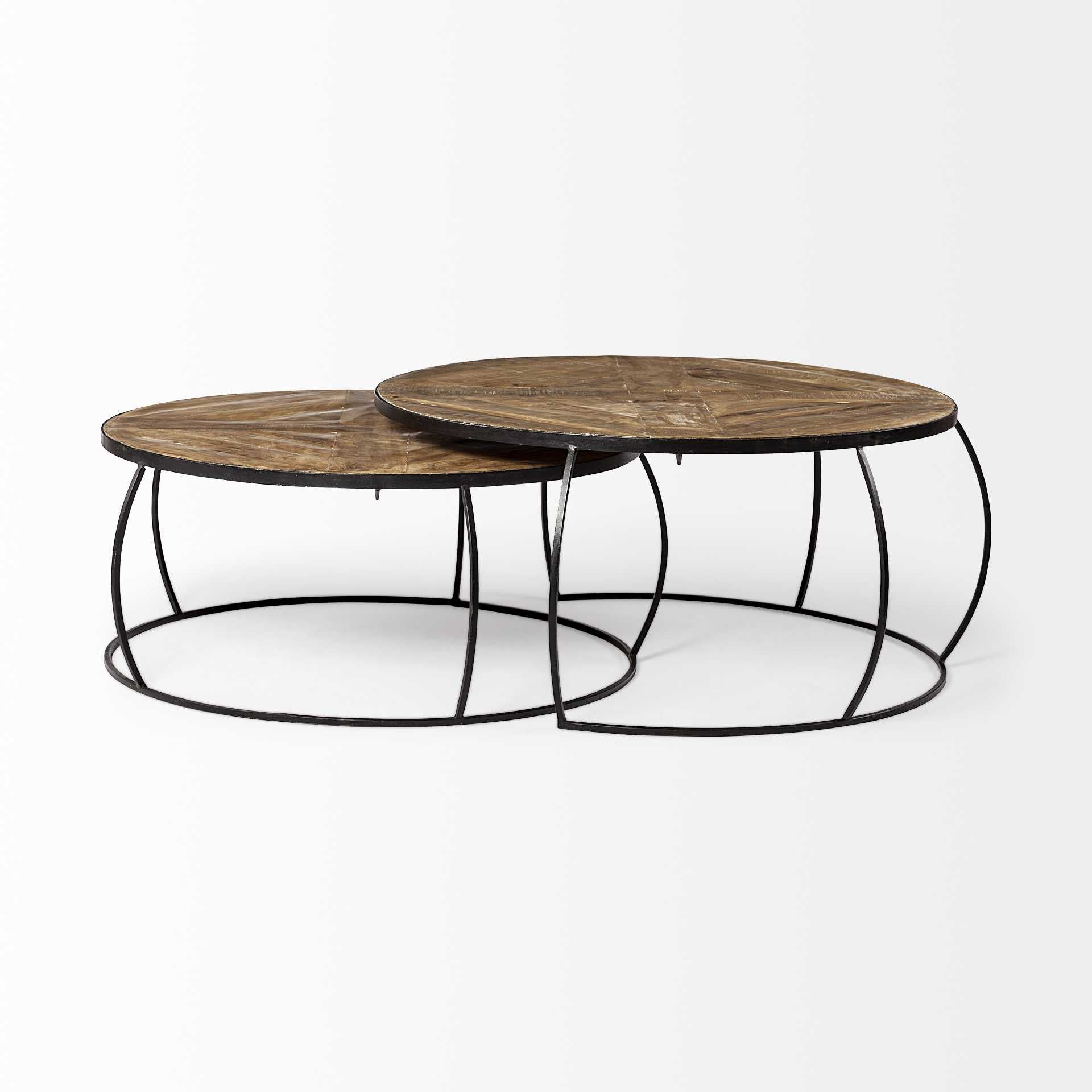 S/2 41" & 38" Round Wood Top Nesting Coffee Tables