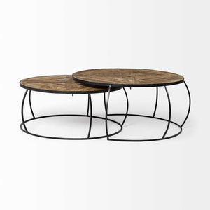 S/2 41" & 38" Round Wood Top Nesting Coffee Tables