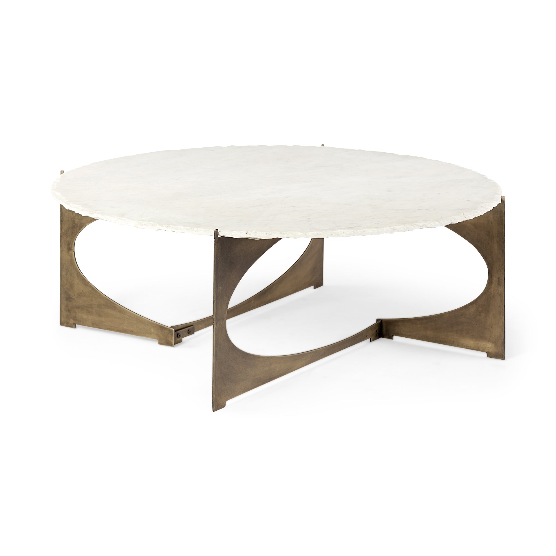 49" Round White Marble Top Gold and Metal Base Coffee Table