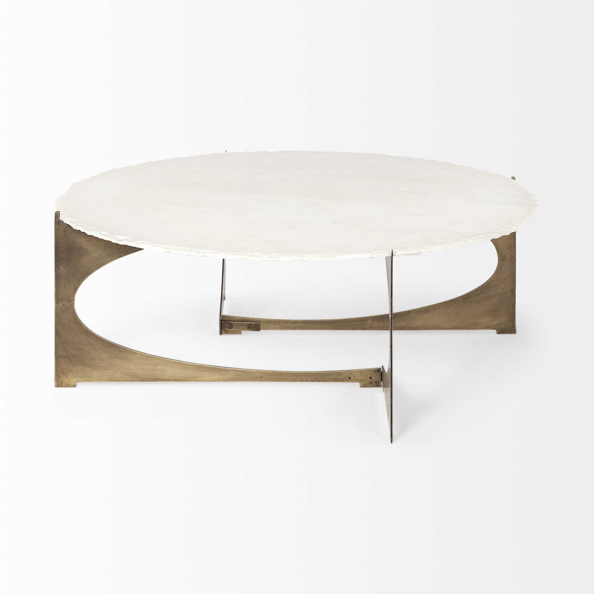 49" Round White Marble Top Gold and Metal Base Coffee Table
