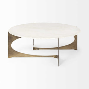 49" Round White Marble Top Gold and Metal Base Coffee Table