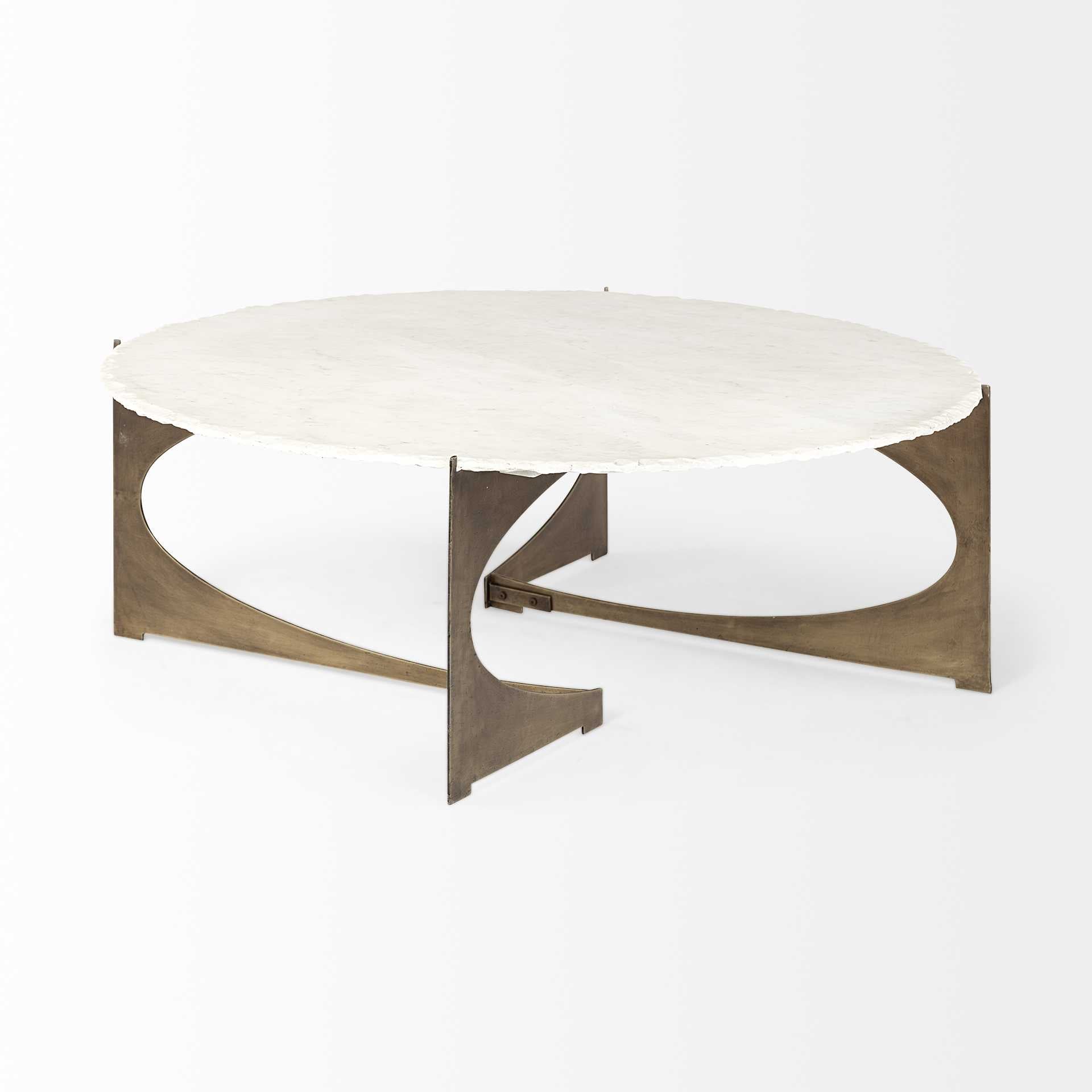 49" Round White Marble Top Gold and Metal Base Coffee Table