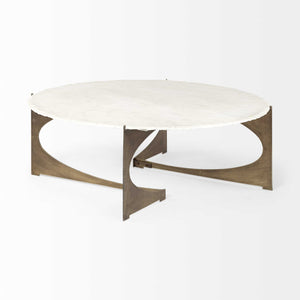 49" Round White Marble Top Gold and Metal Base Coffee Table