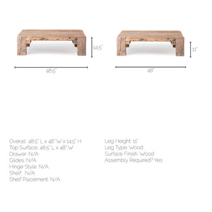 Square Reclaimed Solid Wood Coffee Table