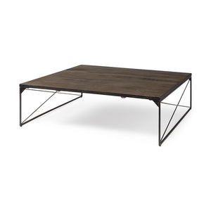 Square Wood Top and Black Metal Base Coffee Table