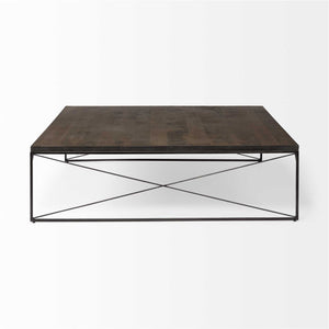 Square Wood Top and Black Metal Base Coffee Table
