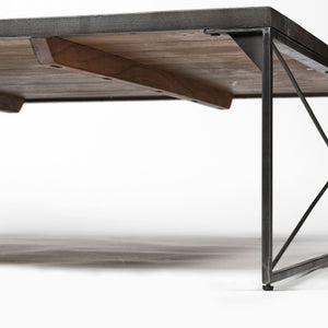 Square Wood Top and Black Metal Base Coffee Table