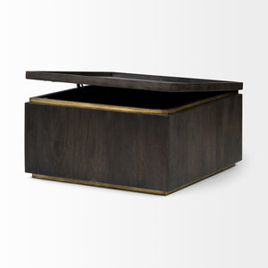 Square Brown Hinged Top Coffee Table w/ Hidden Storage