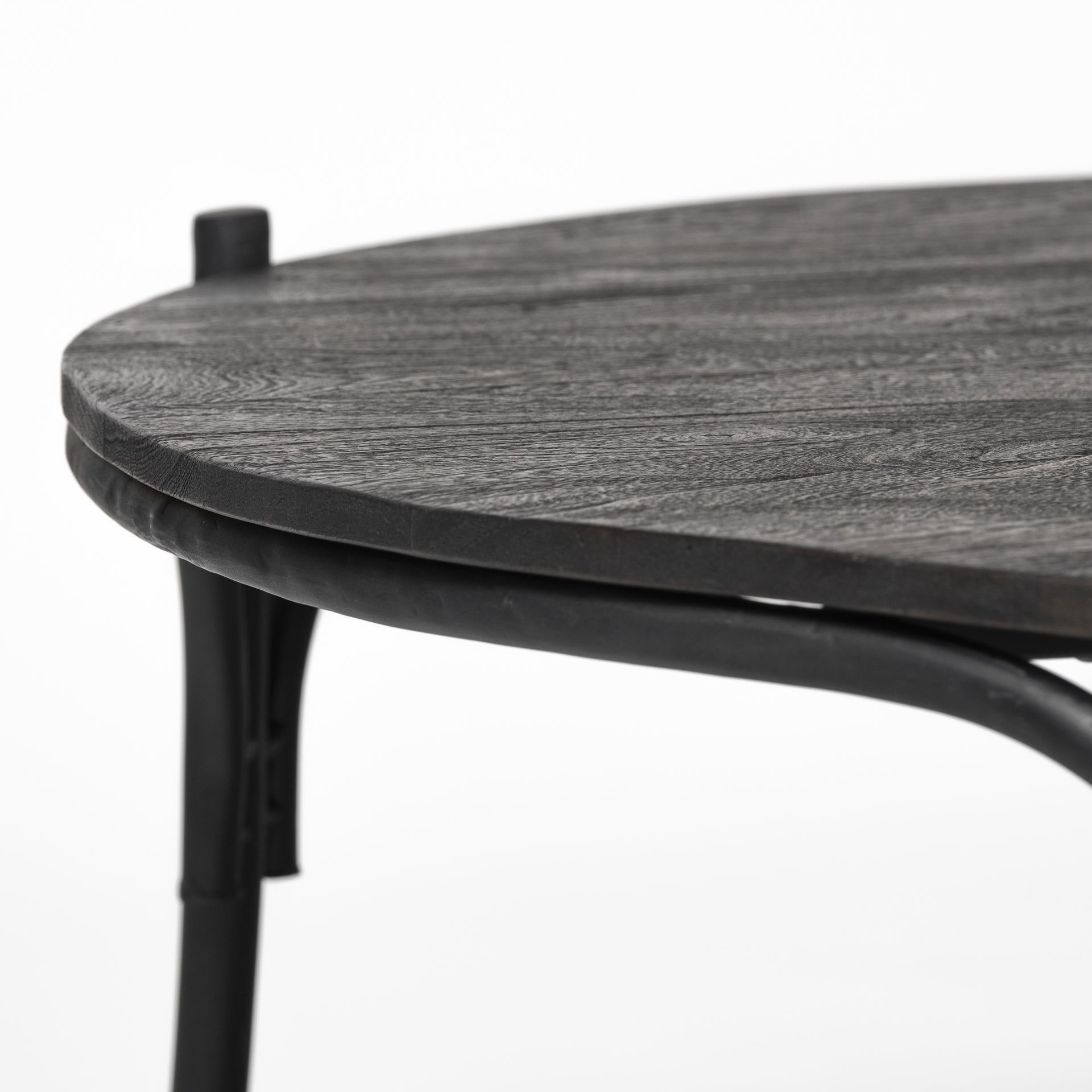 50" Round Black Wood Top and Black Metal Base Coffee Table