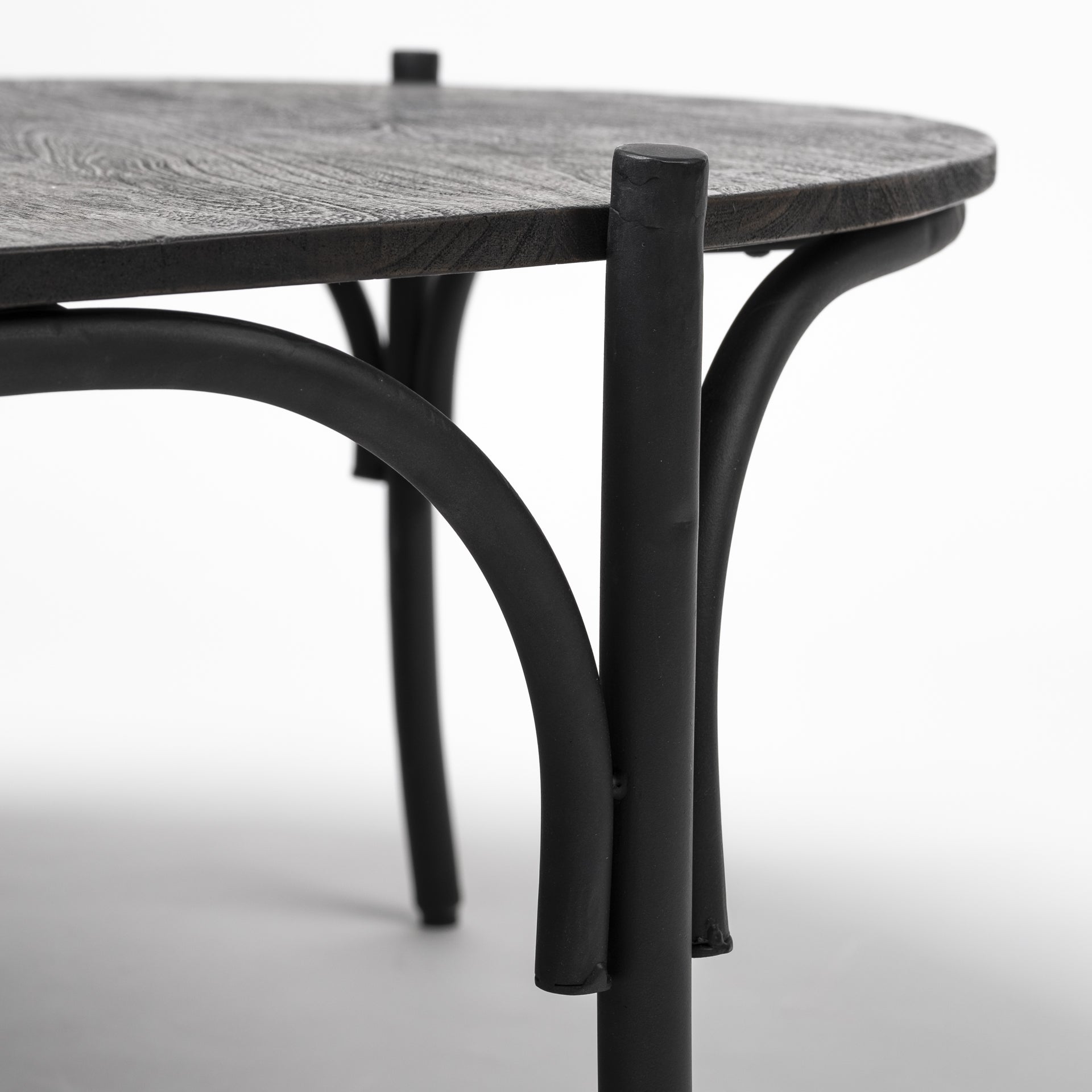 50" Round Black Wood Top and Black Metal Base Coffee Table