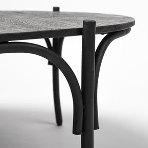 50" Round Black Wood Top and Black Metal Base Coffee Table
