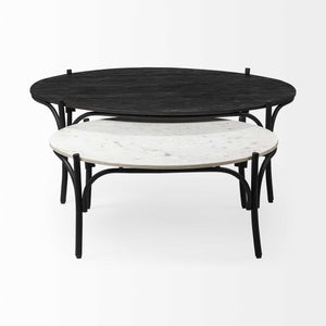 50" Round Black Wood Top and Black Metal Base Coffee Table