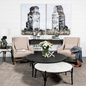 50" Round Black Wood Top and Black Metal Base Coffee Table