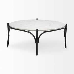 36" Round White Marble Top Black and Metal Base Coffee Table