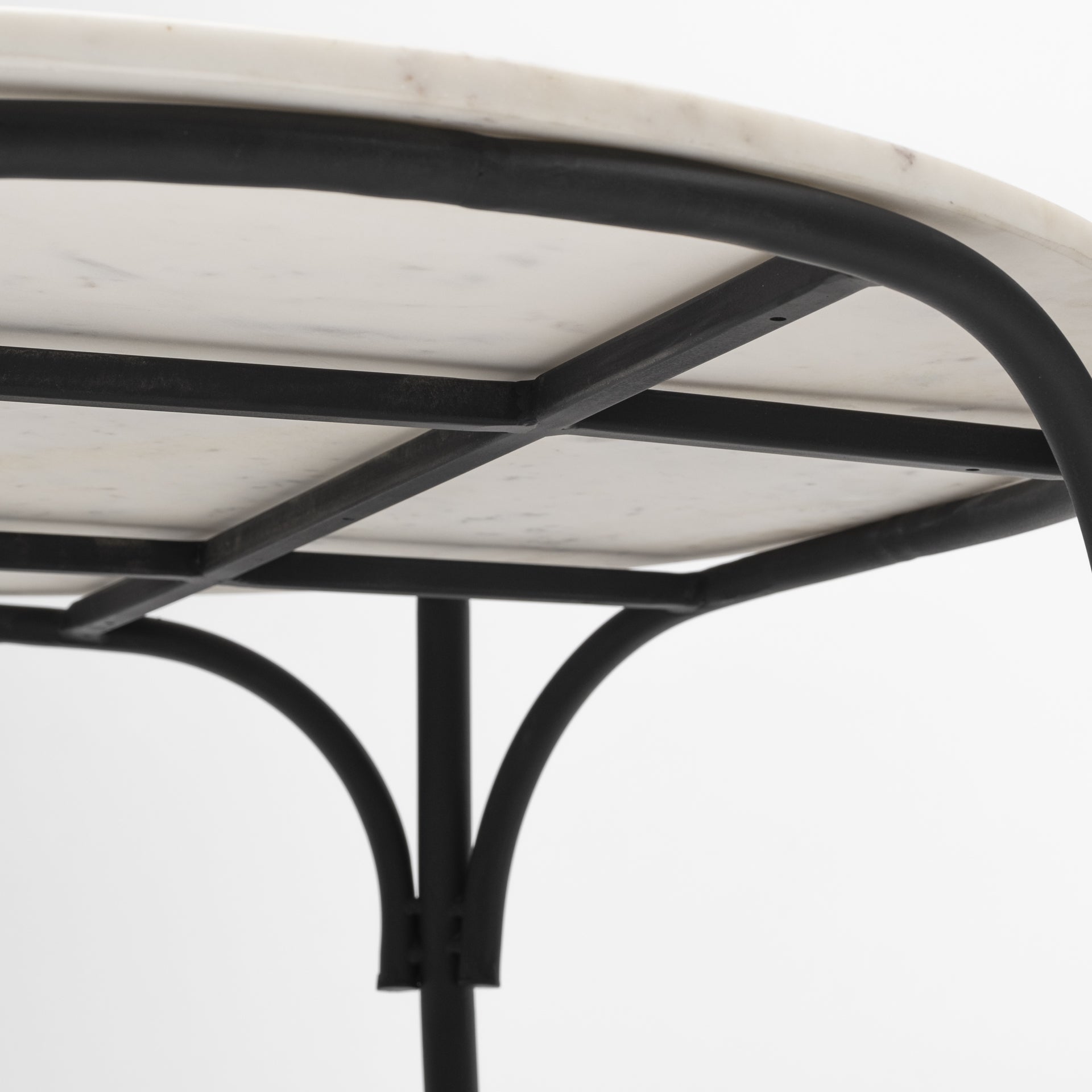 36" Round White Marble Top Black and Metal Base Coffee Table