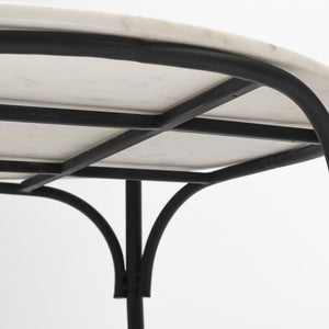 36" Round White Marble Top Black and Metal Base Coffee Table