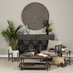 Rectangular Solid Wood Top and Black Metal Frame Two Tier Coffee Table
