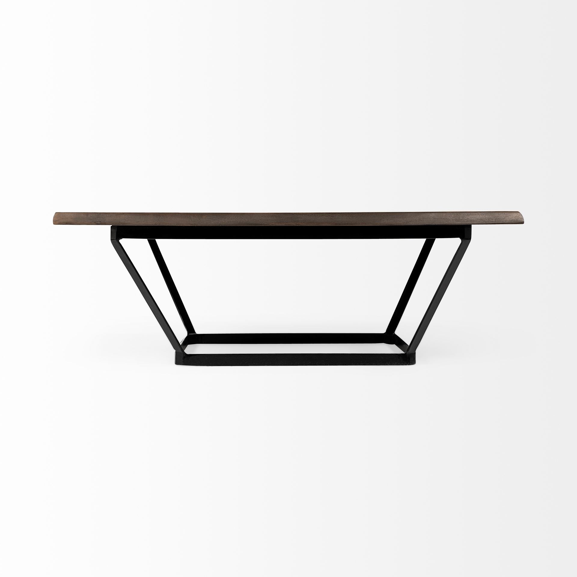 Square Solid Wood Top and Black Metal Base Coffee Table