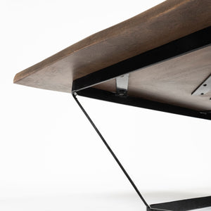Square Solid Wood Top and Black Metal Base Coffee Table