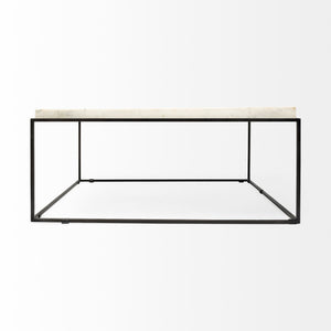 Square White Marble Top and Black Metal Base Coffee Table