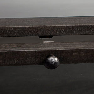 Square Glass Top Wood and Black Metal Base Display Coffee Table w/ 2 Drawers