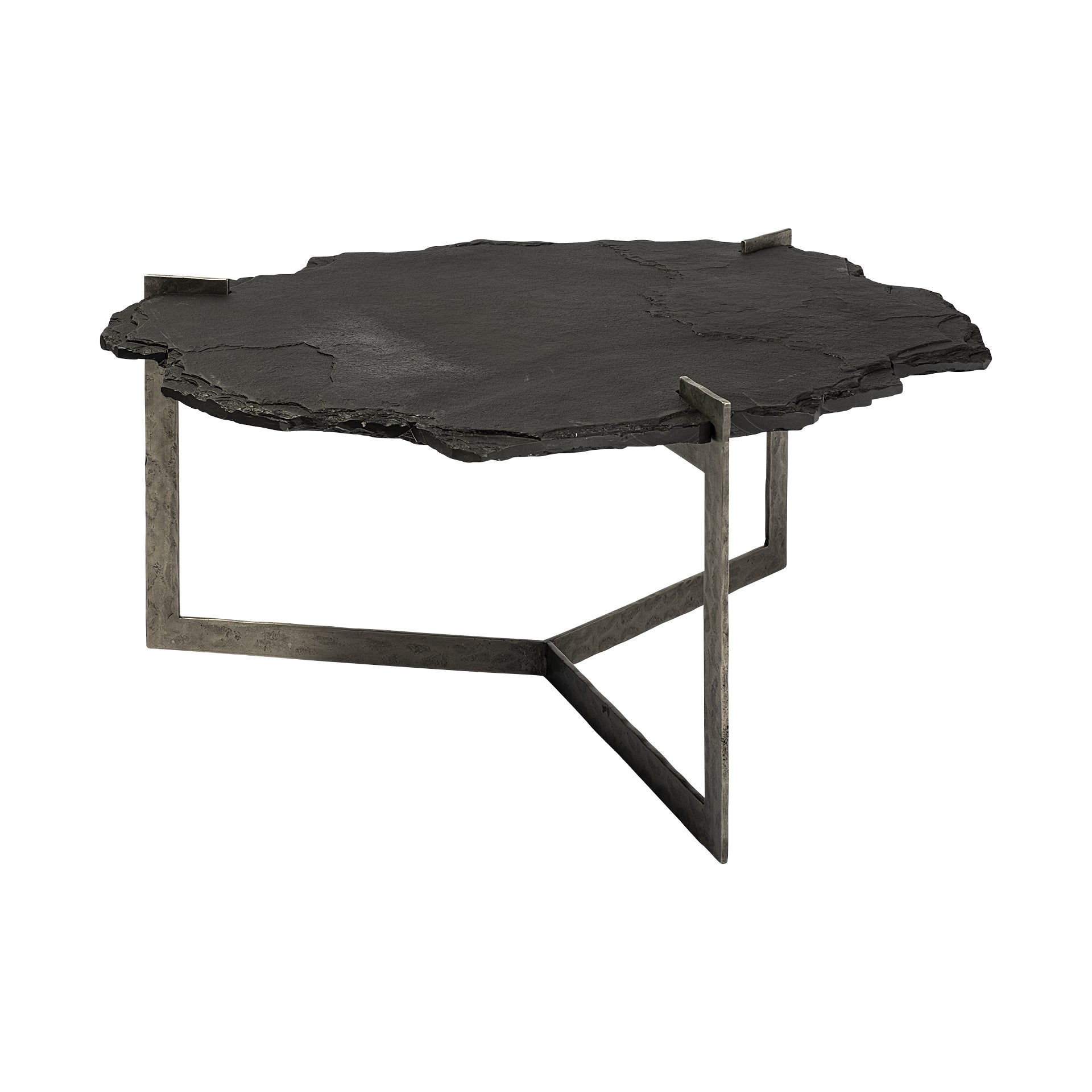 Irregular Live-Edge Slat w/Flat Iron Base Coffee Table Top