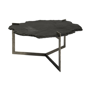 Irregular Live-Edge Slat w/Flat Iron Base Coffee Table Top