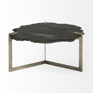 Irregular Live-Edge Slat w/Flat Iron Base Coffee Table Top