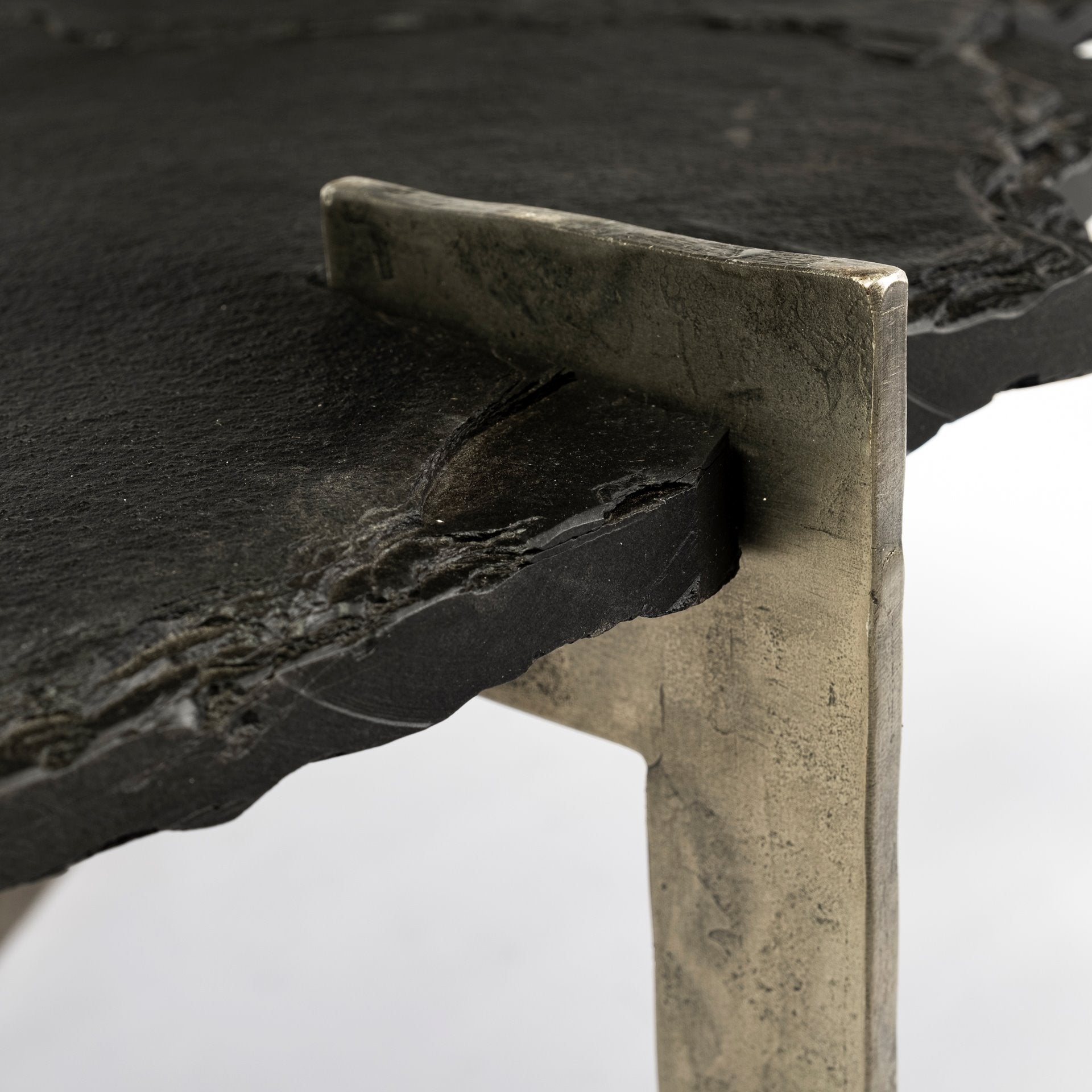 Irregular Live-Edge Slat w/Flat Iron Base Coffee Table Top