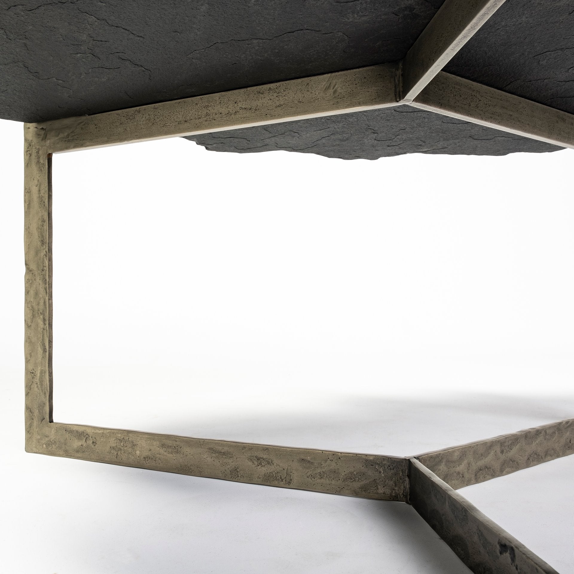 Irregular Live-Edge Slat w/Flat Iron Base Coffee Table Top