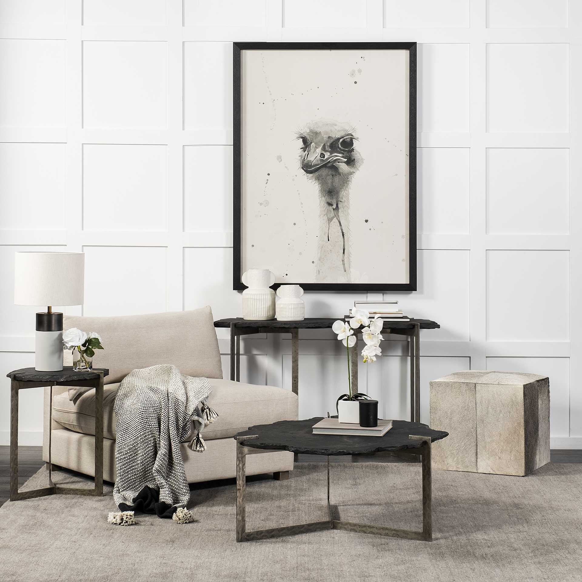 Irregular Live-Edge Slat w/Flat Iron Base Coffee Table Top