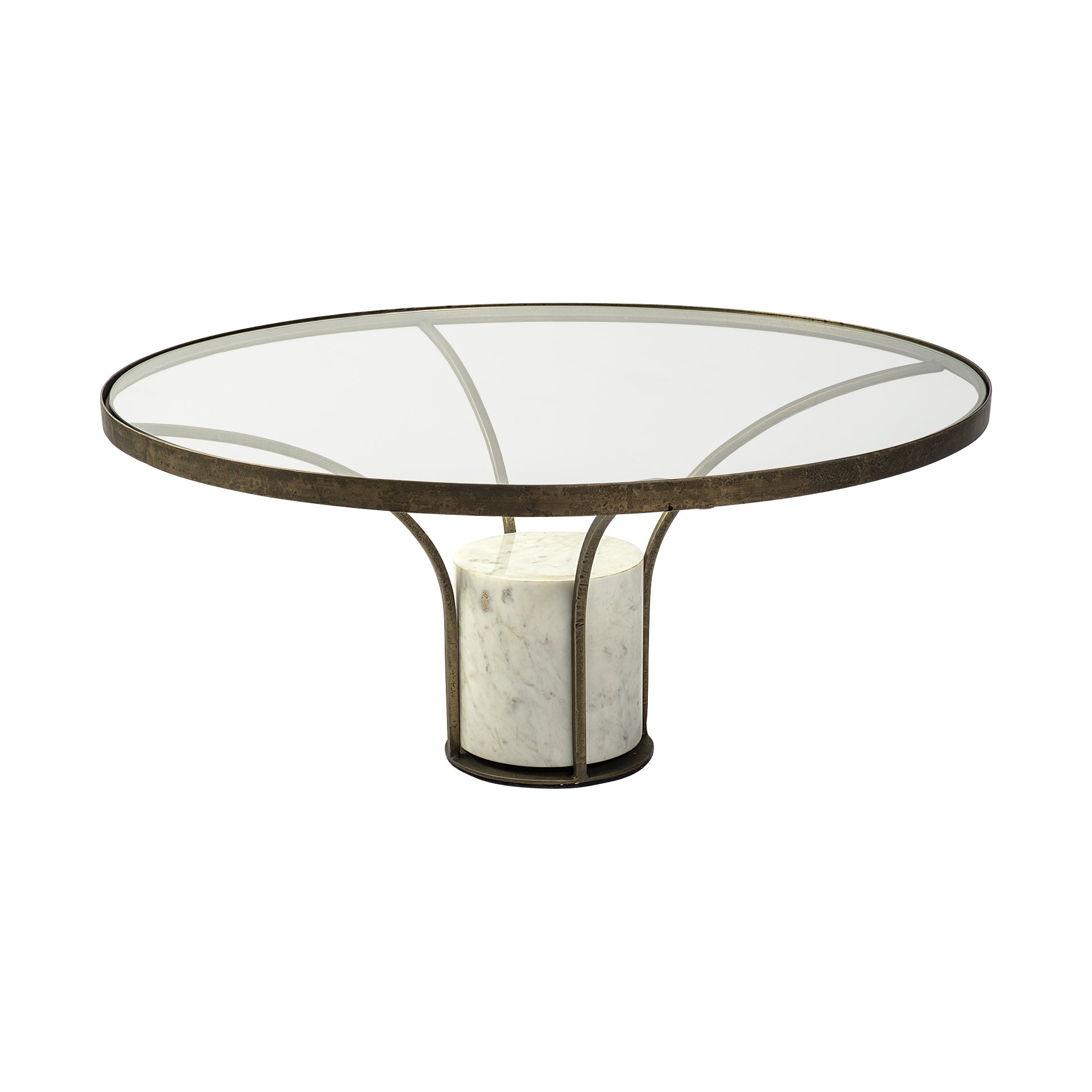 36" Round Glass Top Metal and Marble Pedestal Coffee Table