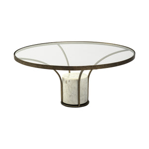 36" Round Glass Top Metal and Marble Pedestal Coffee Table