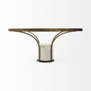 36" Round Glass Top Metal and Marble Pedestal Coffee Table