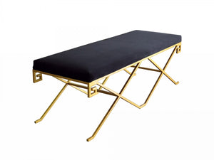 Rectangular Modern Black Velvet Bench w/ Champagne Gold Steel Frame