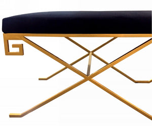 Rectangular Modern Black Velvet Bench w/ Champagne Gold Steel Frame