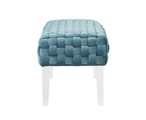 Rectangular Modern Light Teal Textured Velvet Bench with acrylic legs