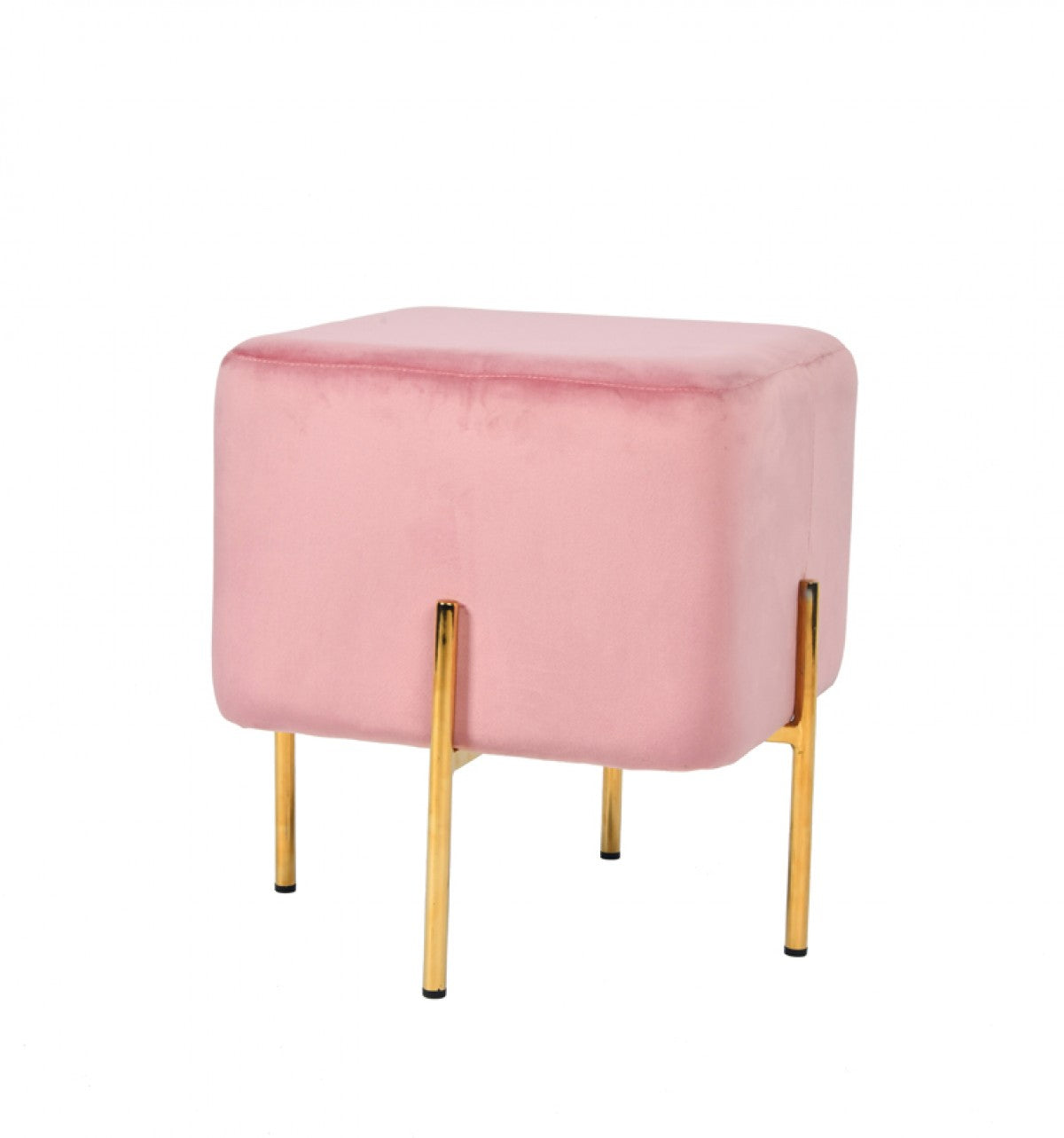Square Modern Pink Velvet Ottoman w  Gold Metal Legs