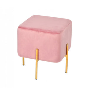 Square Modern Pink Velvet Ottoman w  Gold Metal Legs