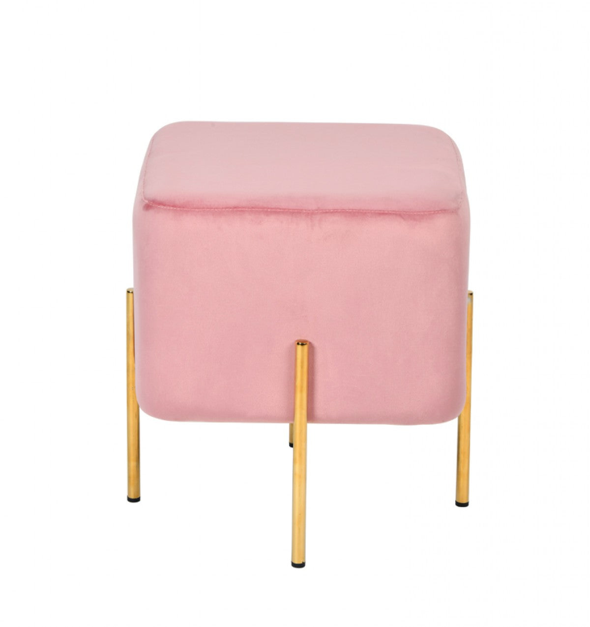 Square Modern Pink Velvet Ottoman w  Gold Metal Legs