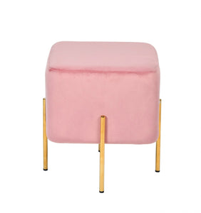Square Modern Pink Velvet Ottoman w  Gold Metal Legs