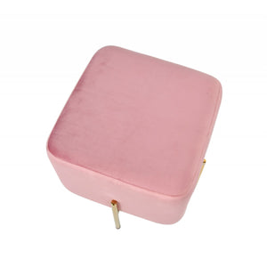 Square Modern Pink Velvet Ottoman w  Gold Metal Legs