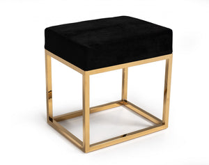 Square Modern Black Velvet Ottoman w/ Gold Stainless Steel