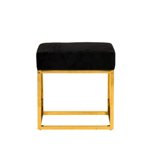 Square Modern Black Velvet Ottoman w/ Gold Stainless Steel