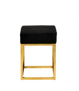 Square Modern Black Velvet Ottoman w/ Gold Stainless Steel