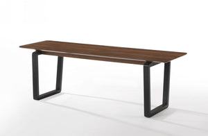 Rectangular Modern Walnut Finish Dining Bench w/ Black Metal U-shaped legs