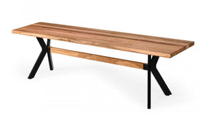 Modern Solid Drift oak Bench w/ Black Powder-coated metal legs