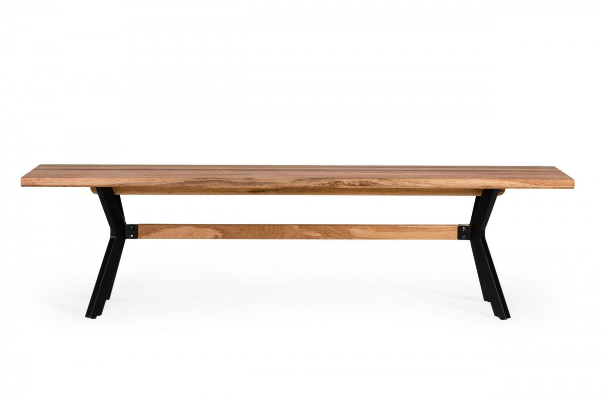 Modern Solid Drift oak Bench w/ Black Powder-coated metal legs
