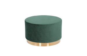 Round Modern Green Velvet Fabric Upholstered  Ottoman w/ Gold Stainless Steel Base